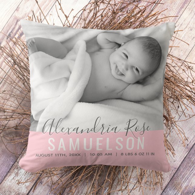 BABY Girl Pink Keepsake Name Birth Date PHOTO Cushion (Creator Uploaded)
