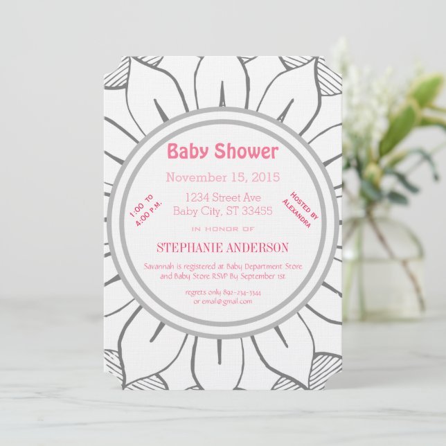 Baby Girl Pink Magenta Floral Baby Shower Invitation (Standing Front)