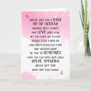 Baby Girl, Pink Newborn, New Parent Advice Card