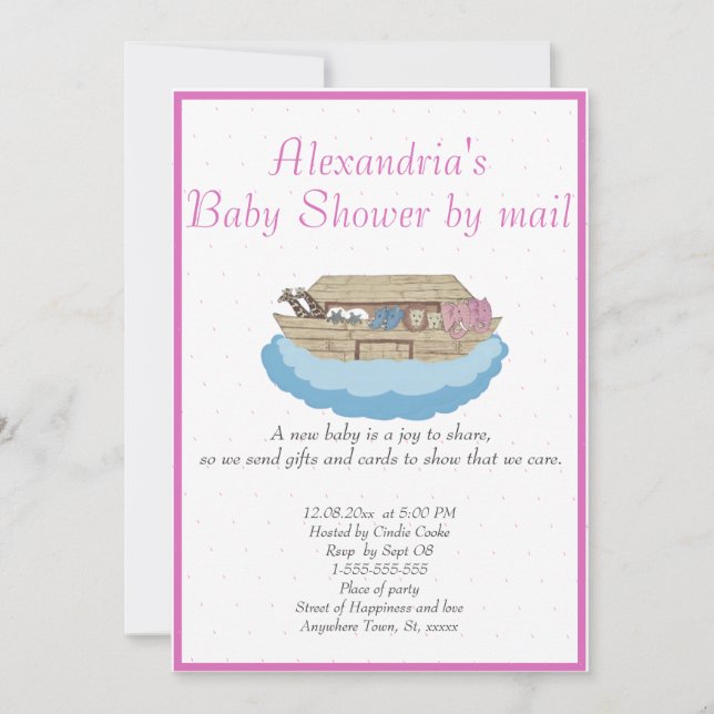Baby Girl Pink Noah's Ark Baby Shower Invitation (Front)