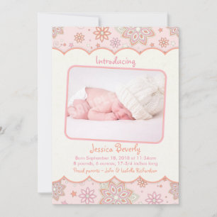 Baby Girl Pink Orange Photo Birth Announcement