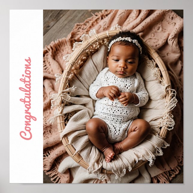 baby girl pink party photo congratulations poster (Front)