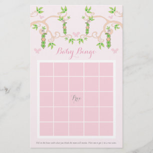 Baby Girl Pink Pea In A Pod Custom Baby Bingo Game Stationery