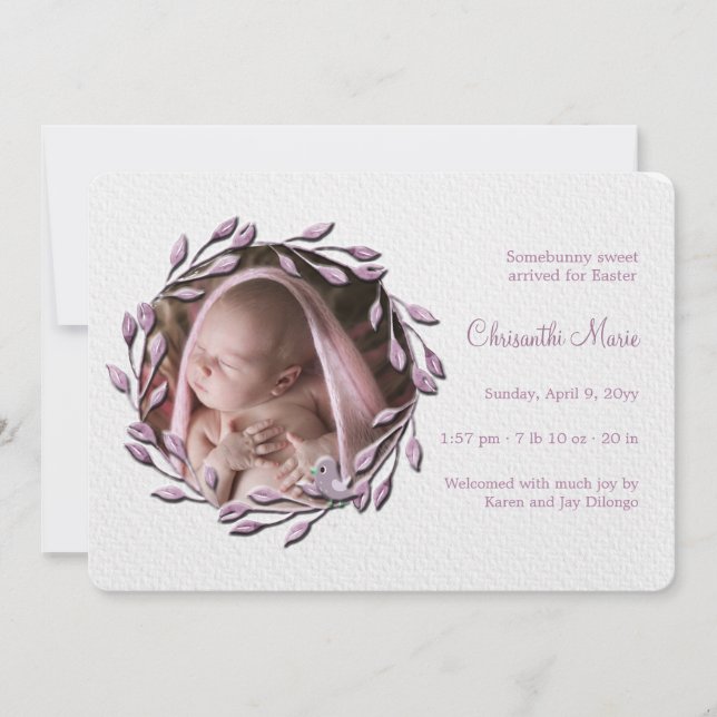 Baby Girl Pink Photo Birth Announcement (Front)