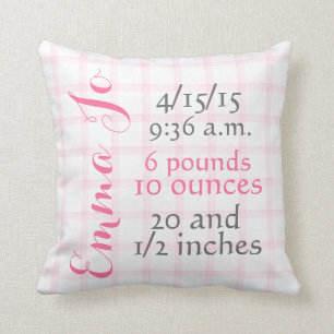 Baby Girl Pink Plaid Birth Pillow