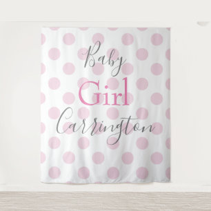 Baby Girl Pink Polkadot Script Baby Shower Tapestry