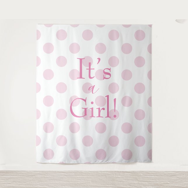 Baby Girl Pink Polkadot Script Baby Shower Tapestry (Front)