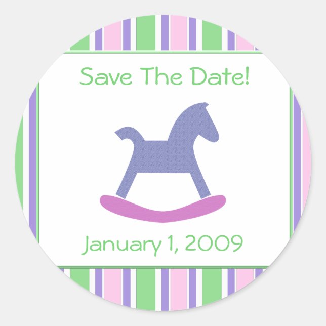 Baby Girl Pink, Purple, Green Toy Horse Stickers (Front)