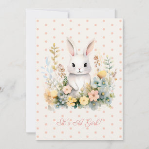 Baby Girl Pink Rabbit and Flowers Baby Shower Invitation