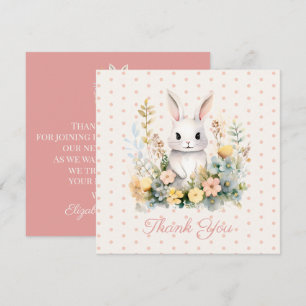Baby Girl Pink Rabbit and Flowers Baby Shower Thank You Card