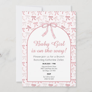 Baby Girl Pink Ribbon Bow Baby Shower Invitation