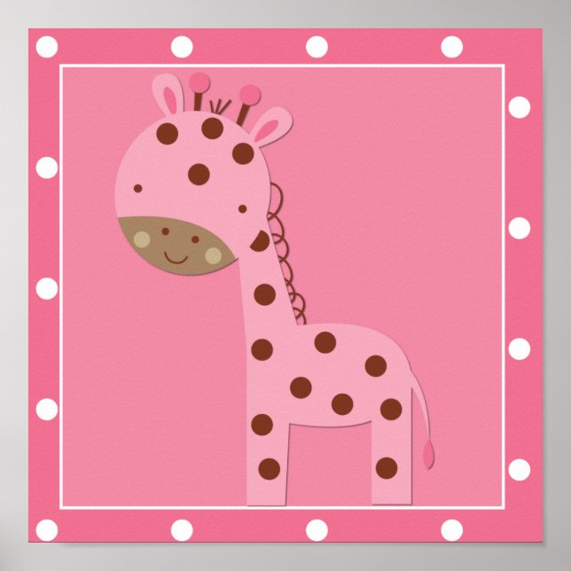 Baby Girl Pink Safari Giraffe Poster (Front)