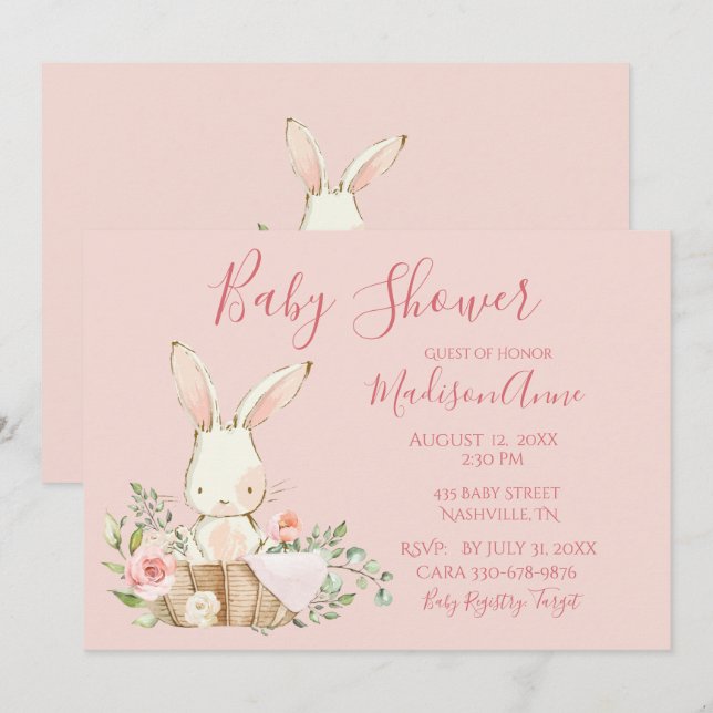 Baby Girl Pink Script Cute Elegant Baby Invitation (Front/Back)