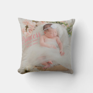 Baby Girl Pink Script Photo Birth Keepsake Cushion