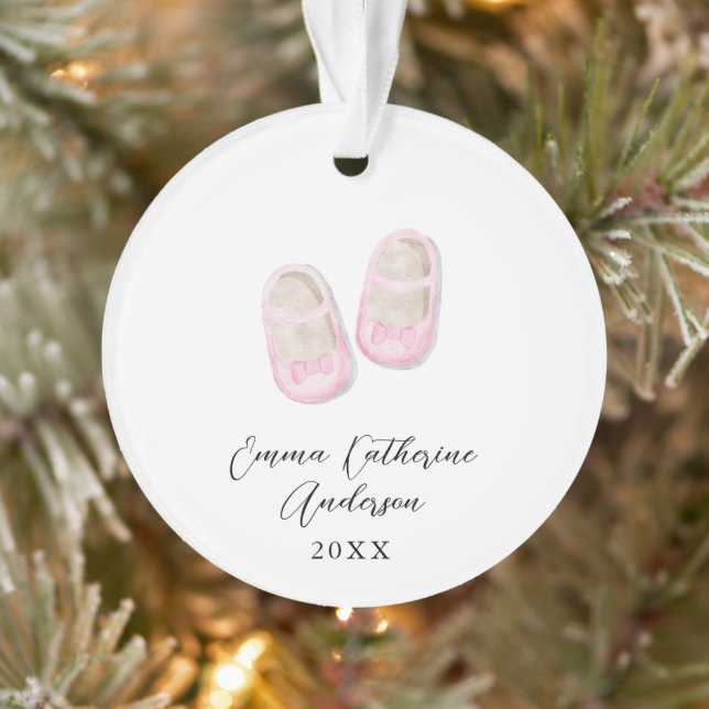 Baby Girl Pink Shoes Christmas Acrylic Ornament (Tree)
