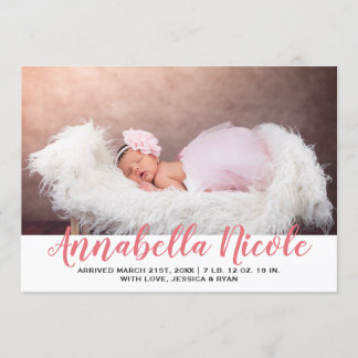 Baby Girl Pink Stripe Photo Birth Announcement