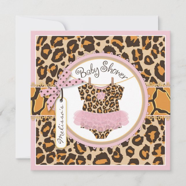 Baby Girl Pink Tutu Cheetah Print Baby Shower Invitation (Front)
