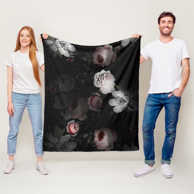 Baby Girl Pink White Black Victorian Rose Pattern Fleece Blanket (In Situ)