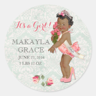 Baby Girl Princess African AmericanECustomize Name Classic Round Sticker
