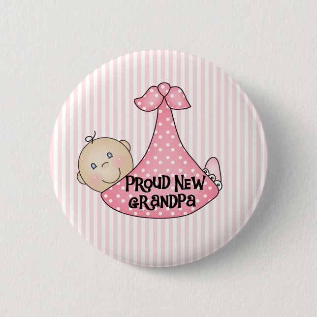 Baby Girl Proud Grandpa 6 Cm Round Badge (Front)