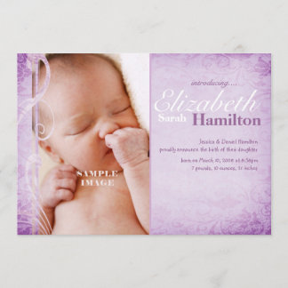 Baby Girl Purple Birth Announcement
