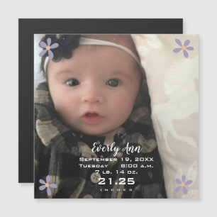 Baby Girl Purple Daisy Magnetic Birth Announcement