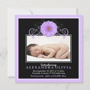Baby Girl Purple Daisy Photo Birth Announcement