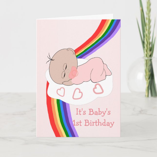 Baby Girl Rainbow 1st Birthday Card (Front)