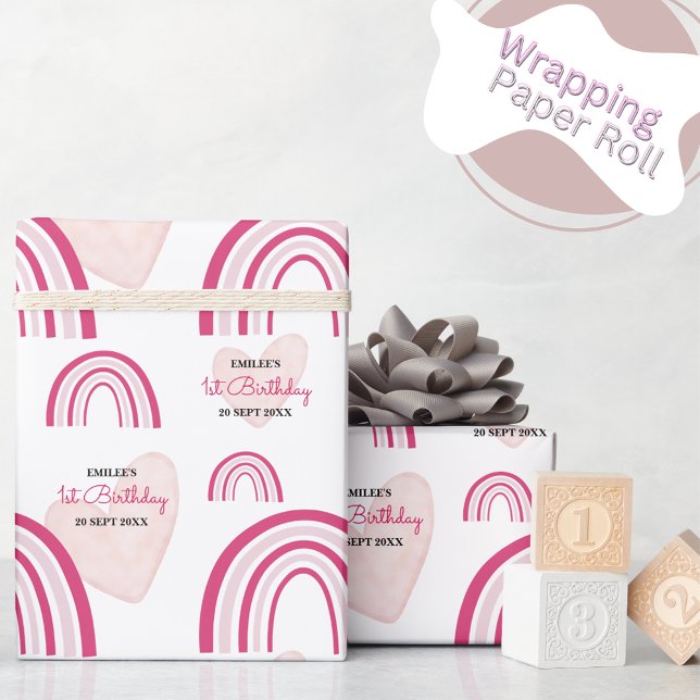 Baby Girl Rainbows and Hearts (Hot Pink) Wrapping Paper (Creator Uploaded)