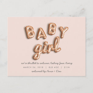 BABY girl! Rose gold/PINK postcard. Announcement Postcard