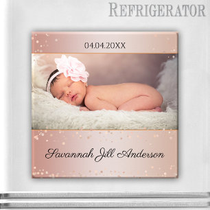 Baby Girl Rose Gold Sparkling Photo Magnet