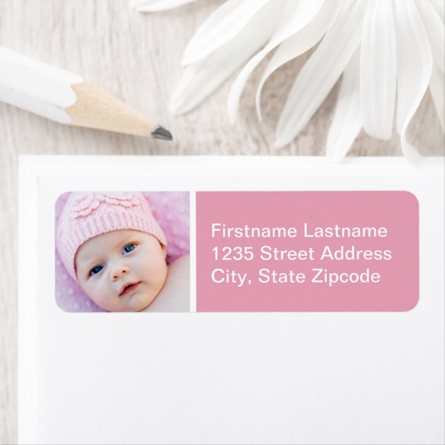 Baby Girl Rose Pink Photo Return Address (Insitu)