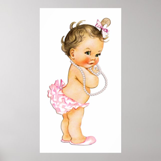 Baby Girl Ruffle Pants Pearls Girl Baby Shower Poster (Front)