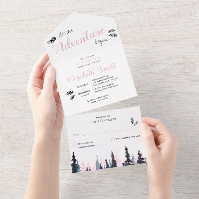 Baby girl Rustic adventure babyshower All In One Invitation (Tearaway)