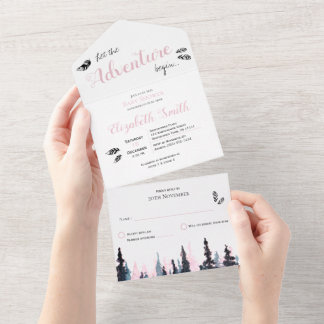 Baby girl Rustic adventure babyshower All In One Invitation