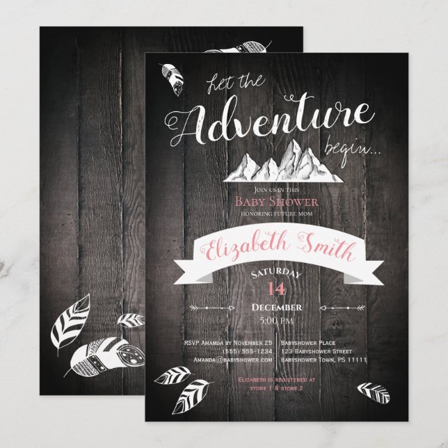 Baby girl Rustic adventure babyshower Invitation (Front/Back)