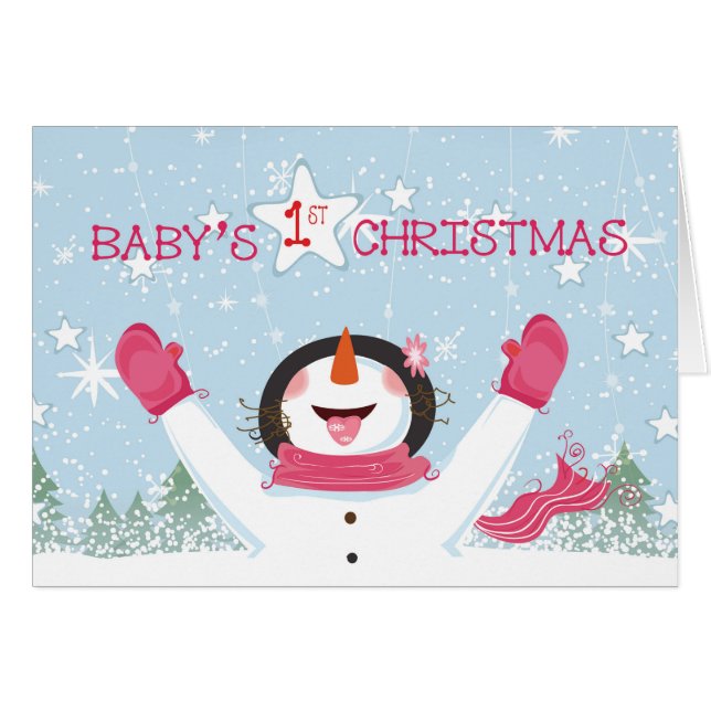 Baby Girl’s First Christmas Pink Snowman (Front Horizontal)