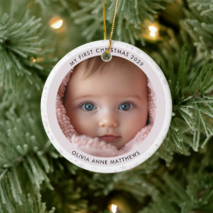 Baby Girl’s First Christmas Snowflake Photo Ceramic Tree Decoration