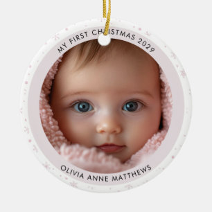 Baby Girl’s First Christmas Snowflake Photo Ceramic Tree Decoration