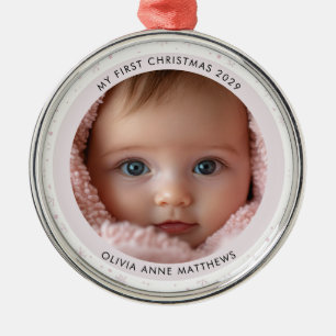 Baby Girl’s First Christmas Snowflake Photo Metal Tree Decoration