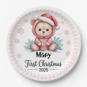 Baby Girl’s First Xmas Paper Plates – Editable