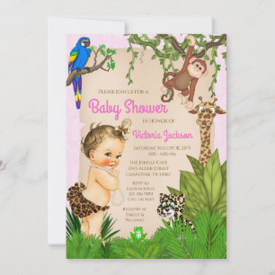 Baby Girl Safari Animals Jungle Baby Shower  Invitation
