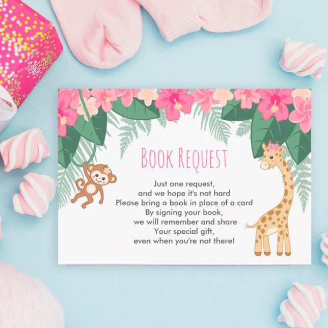 Baby Girl Safari Shower Baby Book Request Card (Creator Uploaded)