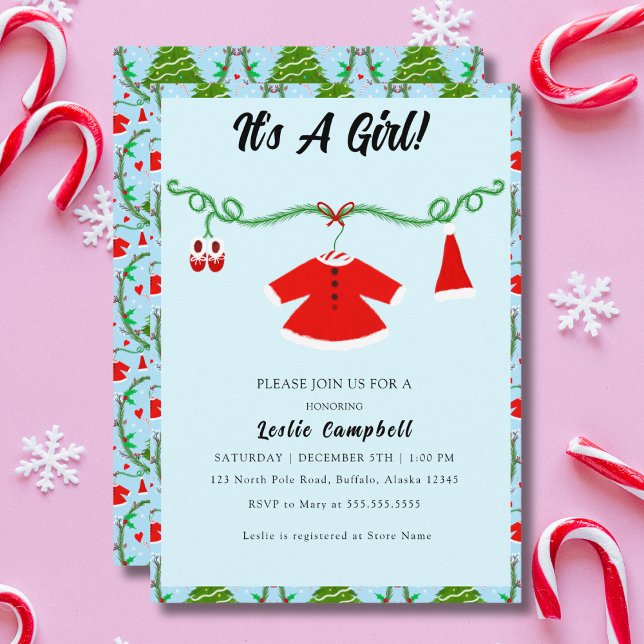 Baby Girl Santa Outfit Baby Shower Invitation (Creator Uploaded)