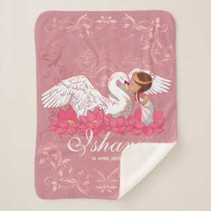 Baby Girl Saraswati with her White Swan Sherpa Blanket