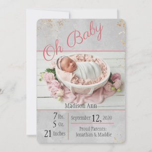 Baby Girl Script Personalise Date Birth Announcement