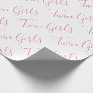 Baby Girl Script Pink Twin Girls  Wrapping Paper