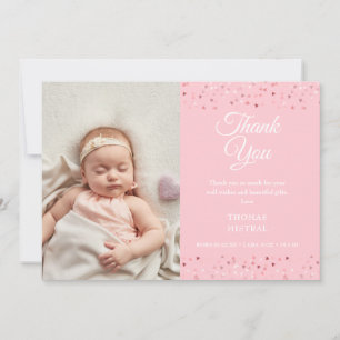 Baby Girl Script Thank You Love Hearts Photo Birth Announcement