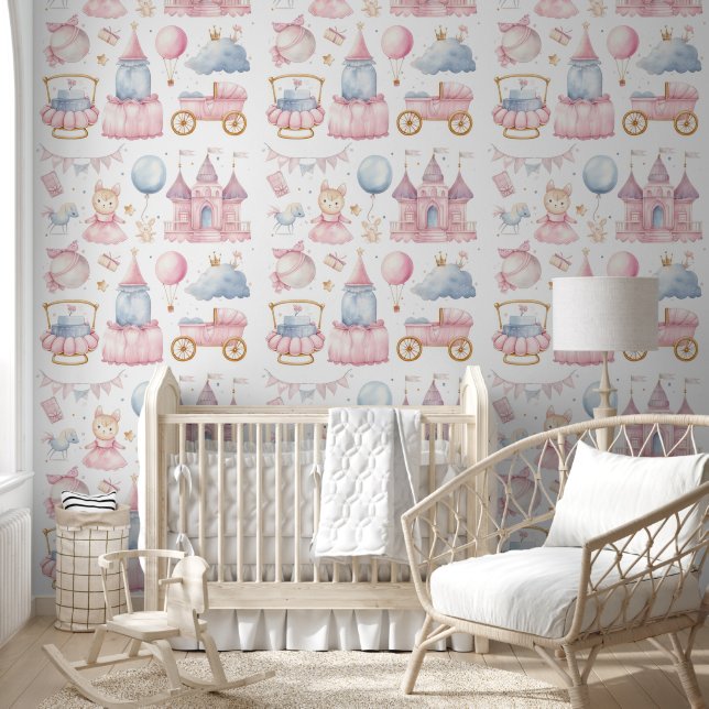 Baby Girl Seamless Watercolor Whimsical Nursery Wallpaper (Kids)