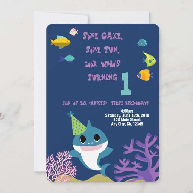 Baby Girl Shark Personalised Birthday Party Invita Invitation (Front)